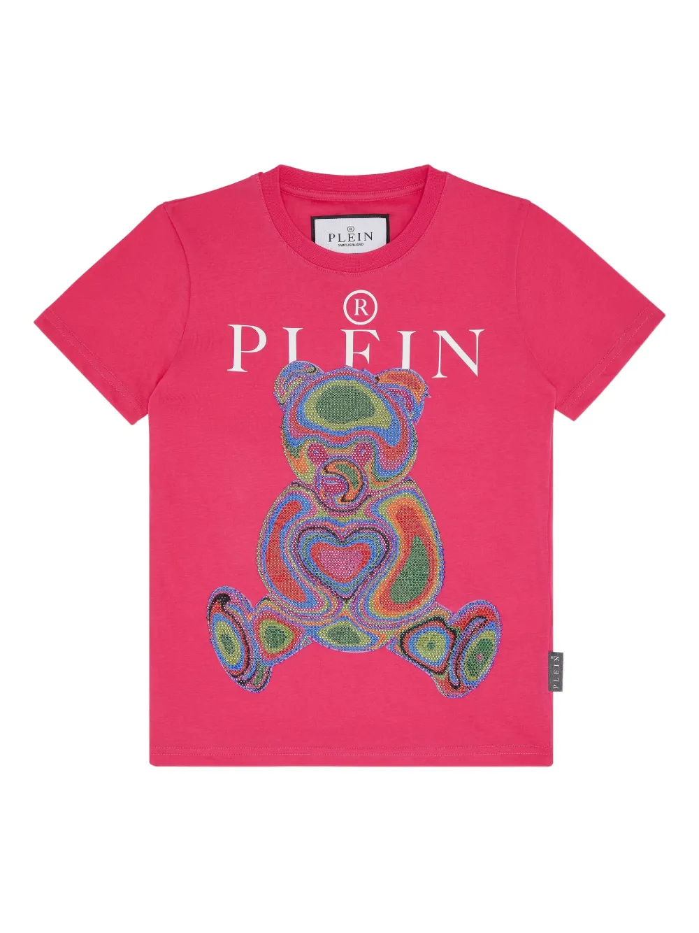 

Футболка из хлопка, украшенная кристаллами Philipp Plein Junior, розовый