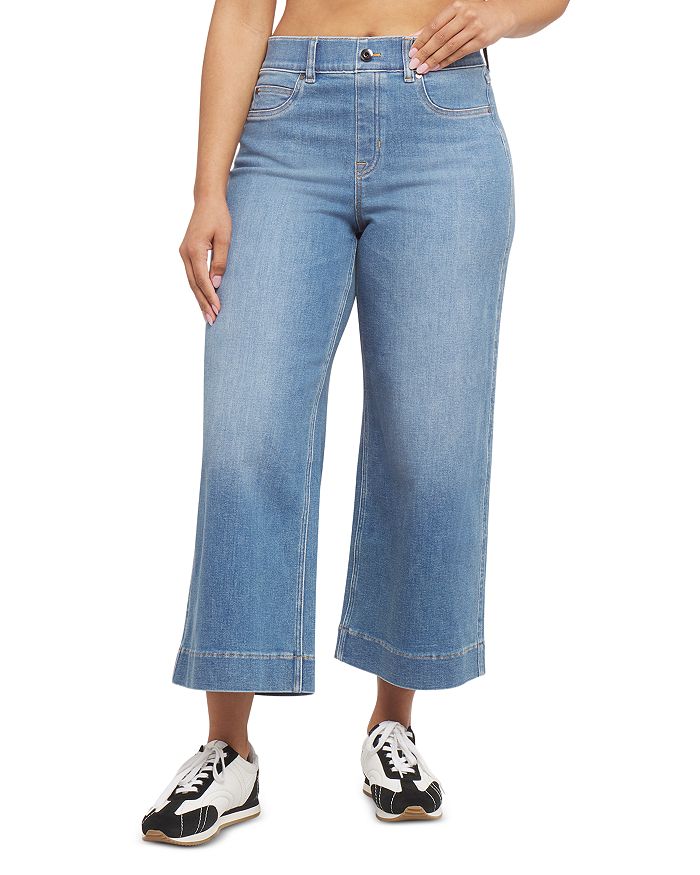 

Укороченные джинсы с широкими штанинами в стиле stonewash blue SPANX, синий
