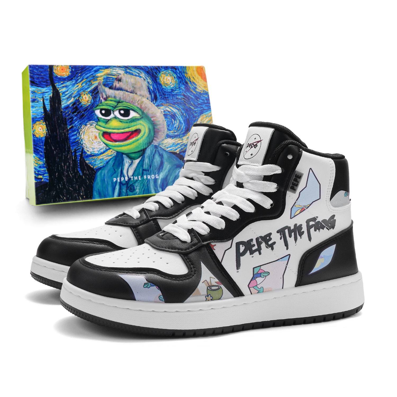 

Pepe The Frog Высокие скейтборд кроссовки унисекс - Граффити Блэк, цвет Graffiti Black