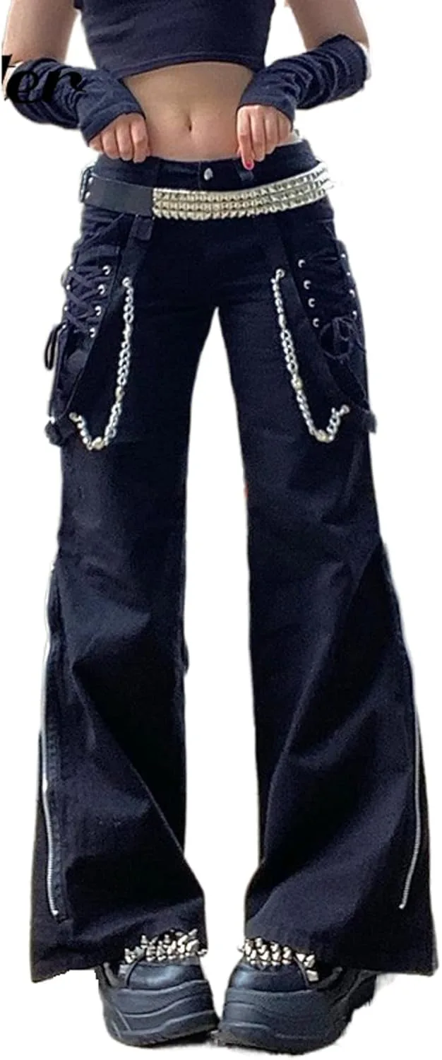 

KMBANGI Женские джинсы с высокой талией и прямыми широкими штанинами