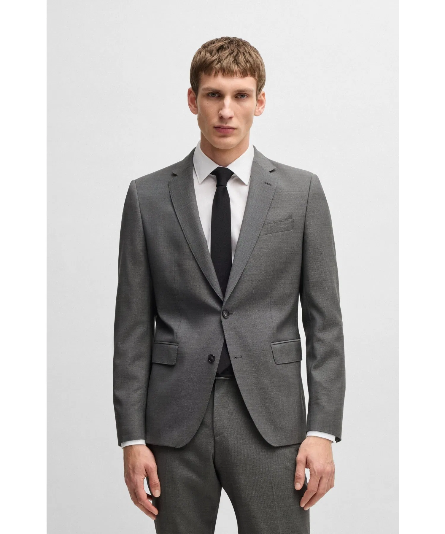 Мужской пиджак BOSS Slim Fit из шерсти с микро-узором серый