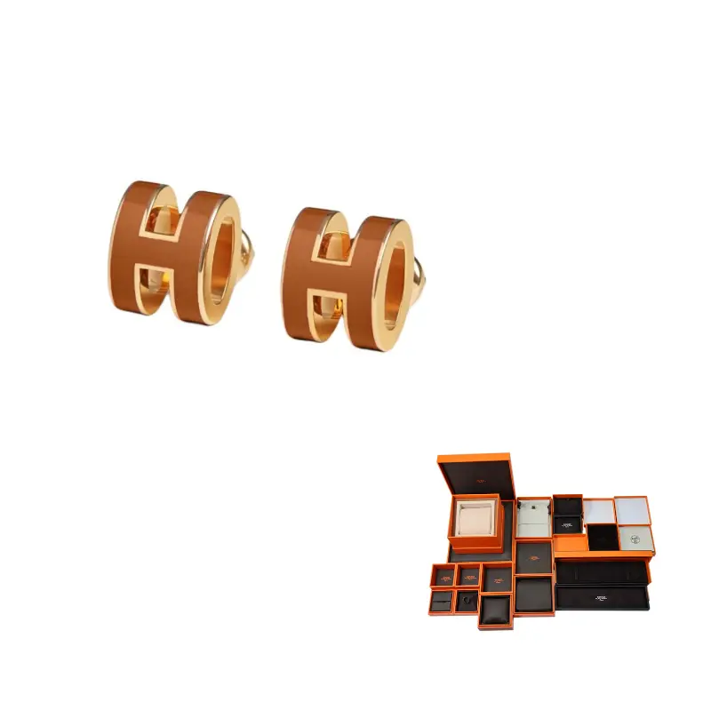 

Серьги металлические женские новые золотые HERMES