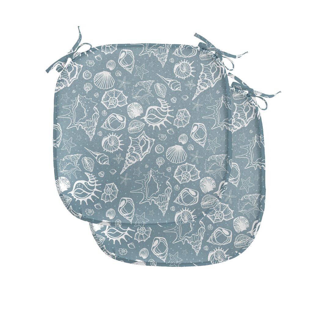 

ABAKUHAUS Морские ракушки Подушки для обеденного стула Doodle Art Pattern Декоративная водонепроницаемая подушка с ремнями для кухонных сидений 40 см x 40 см Упаковка из 2 шт. Синий Серый Белый Серый