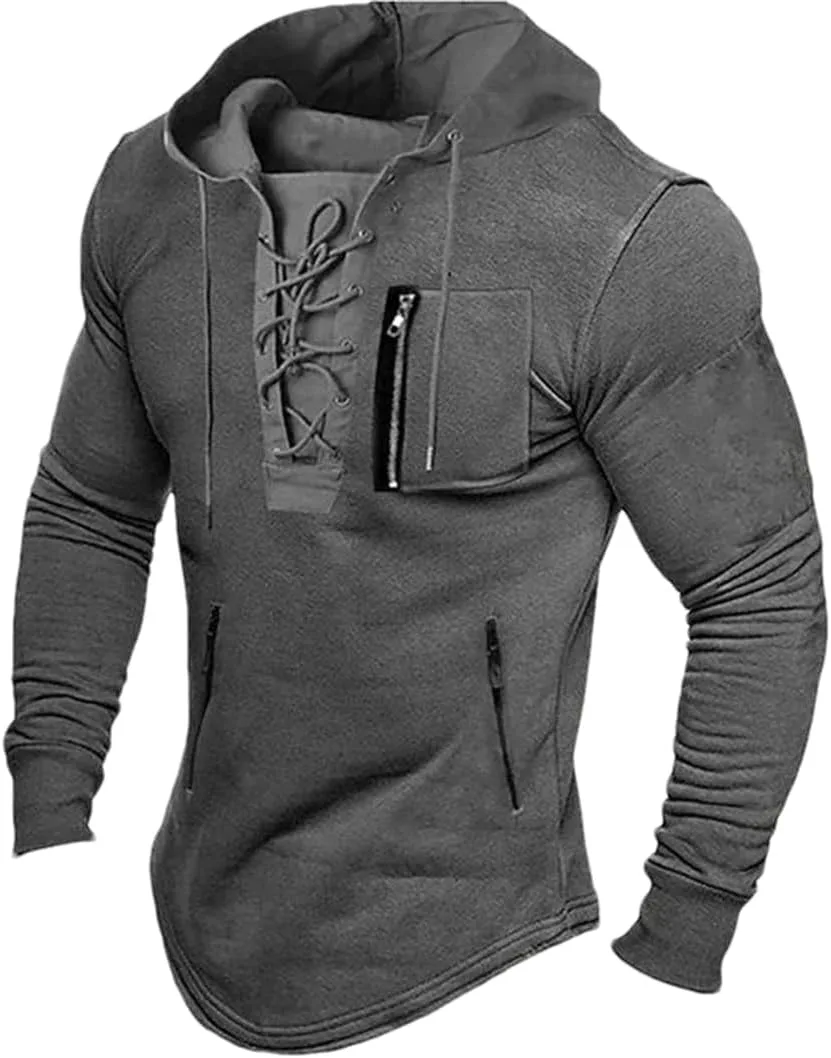 

Мужской худи с капюшоном на шнурке, длинный рукав, карманы-молнии