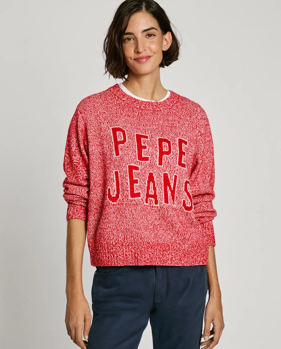 

Женский джемпер с круглым вырезом и интарсией с логотипом Pepe Jeans, красный