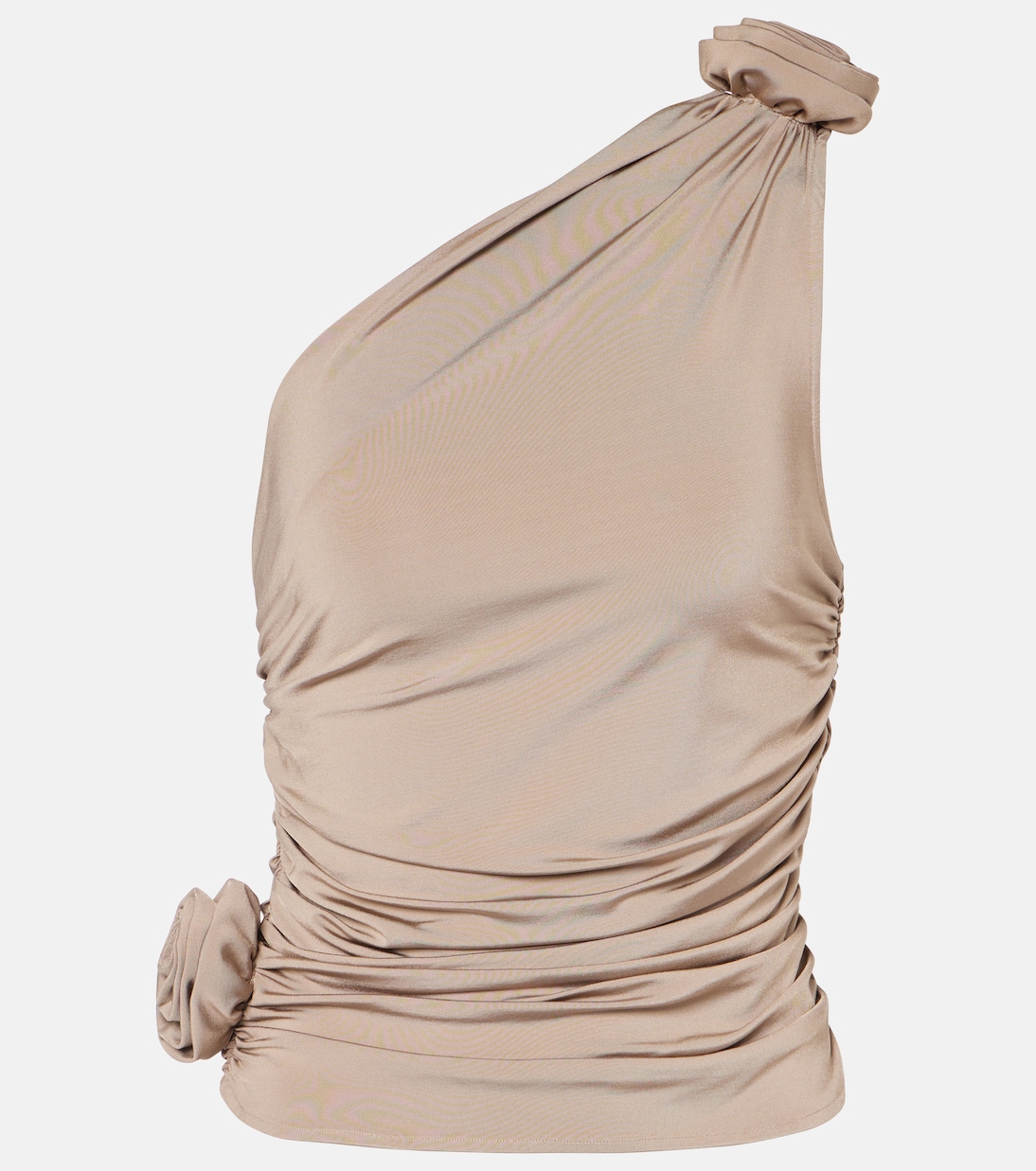 

Топ на одно плечо со сборками и цветочной аппликацией Magda Butrym, коричневый