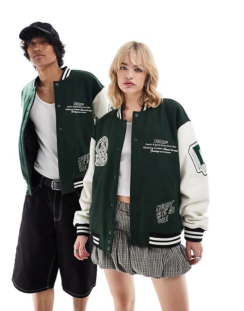 

Куртка Annivarsity унисекс в зеленом цвете с нашивками Dr Denim