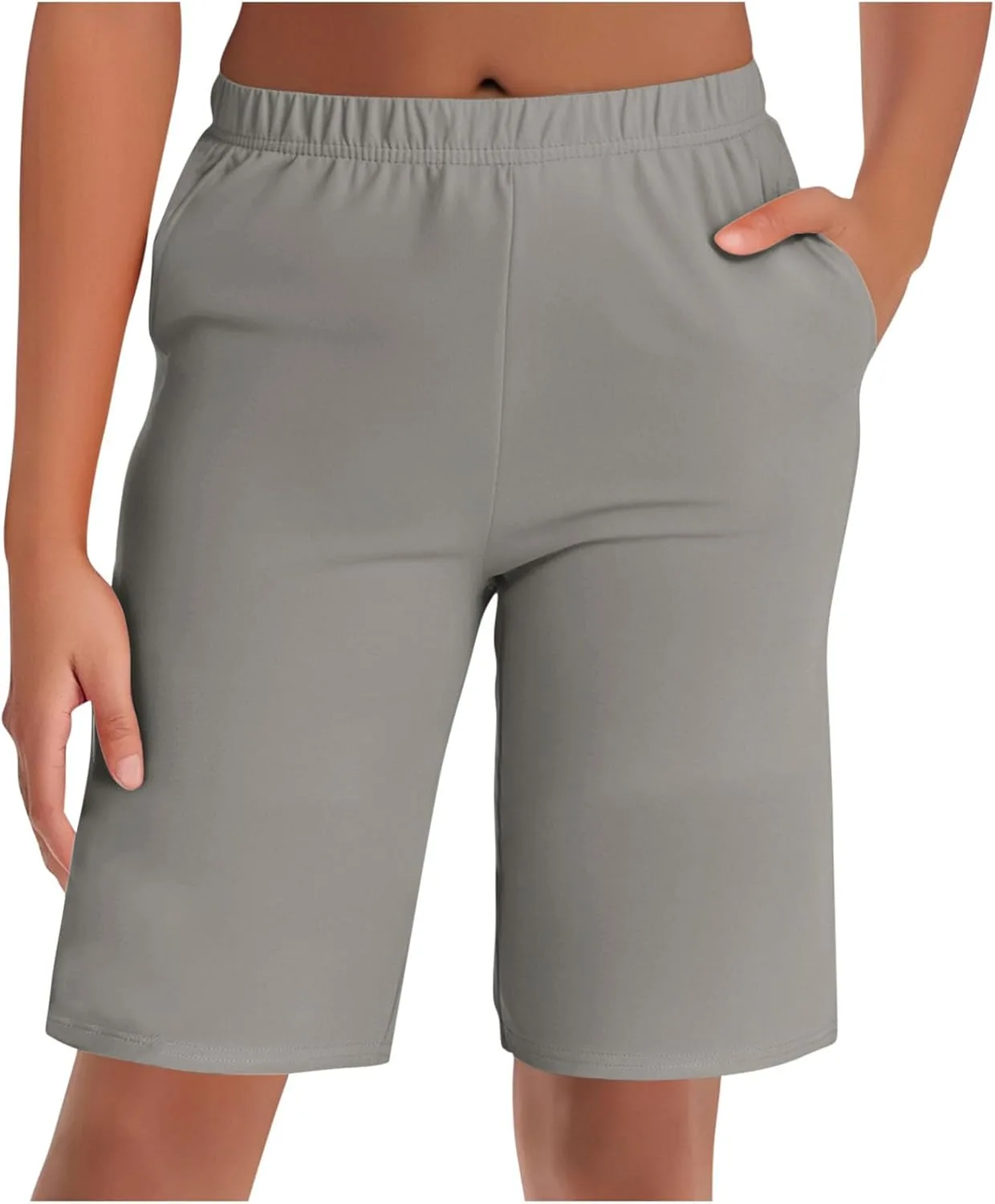 

NATHGAM женские бермуды до колена с карманами, комфортные на высокой резинке, прямые