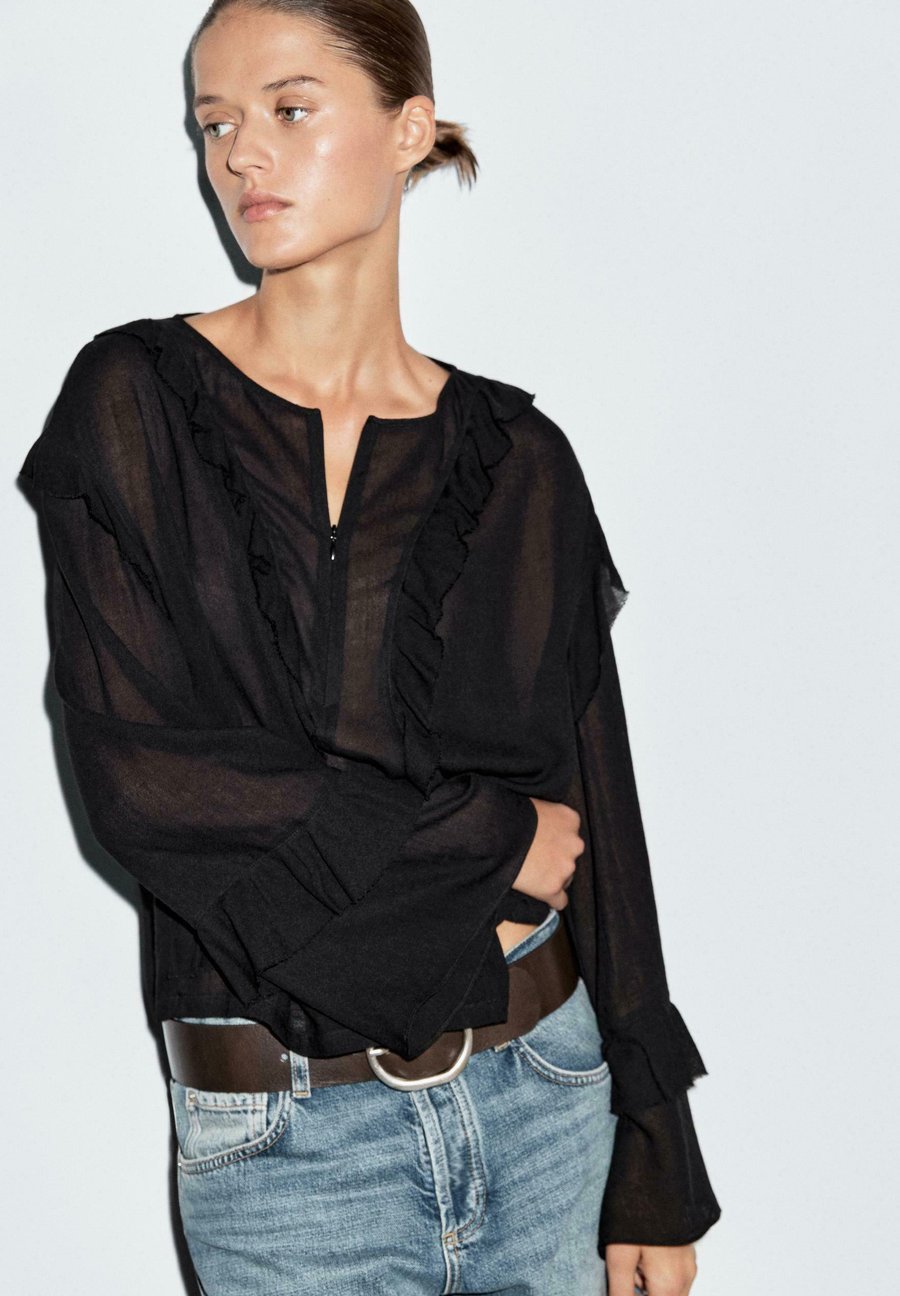 

Блуза Massimo Dutti FLOWING WITH RUFFLES AND ZIP, Black