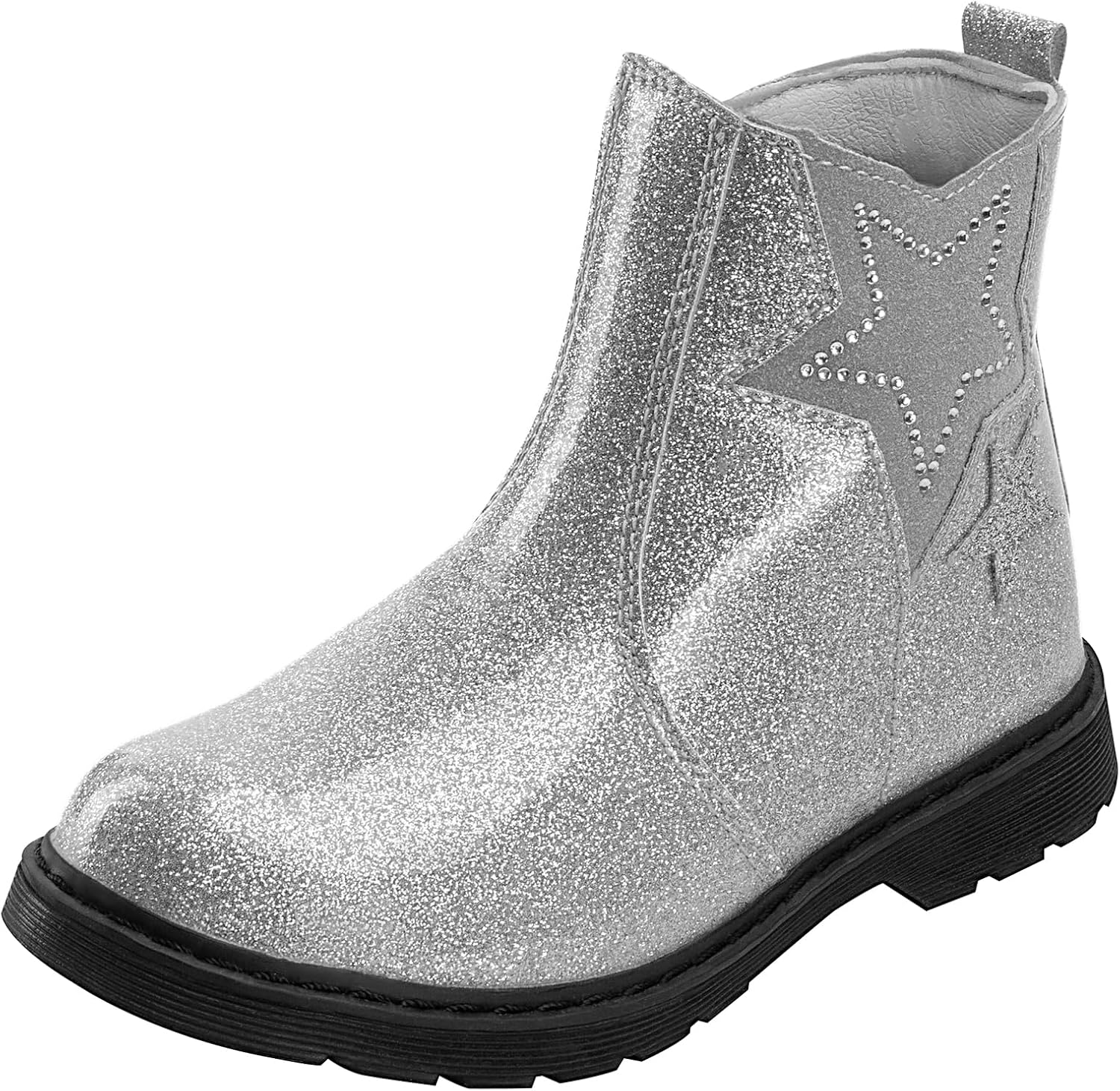 

Детские ботинки TZJS для девочек, блестящие челси, теплые короткие ботильоны с низким каблуком, боковая молния, для малышей и маленьких детей, Silver