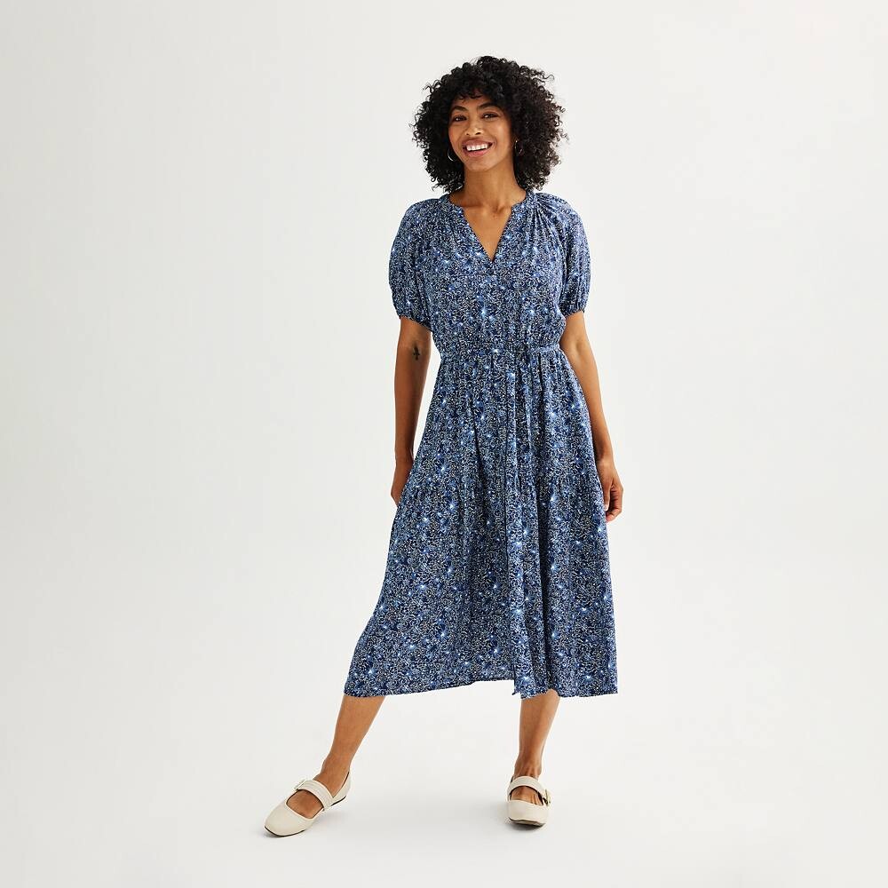 

Платье миди Petite Sonoma Goods For Life с эластичными рукавами, цвет Denim Navy Floral