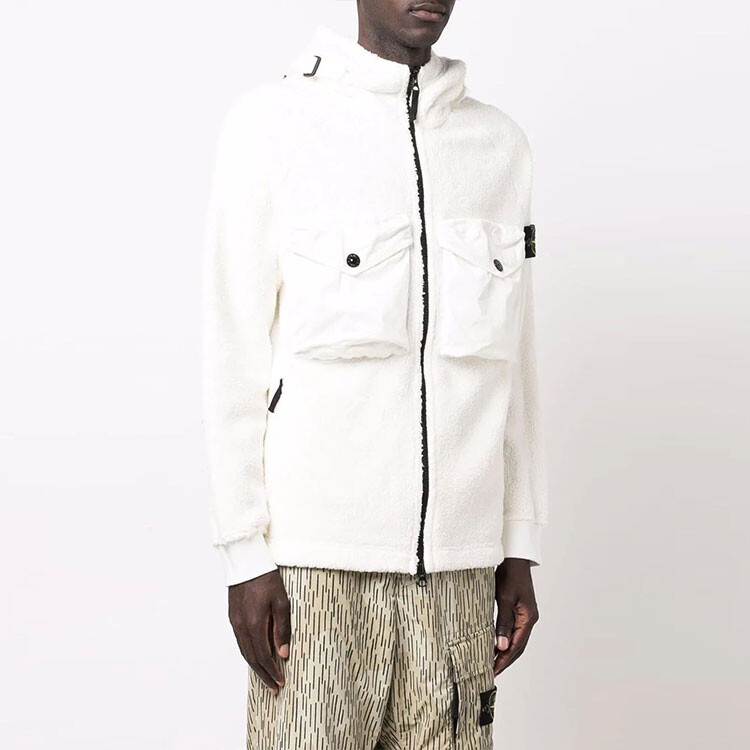 Бархатная куртка мужская белая Stone Island, белый — фото 3