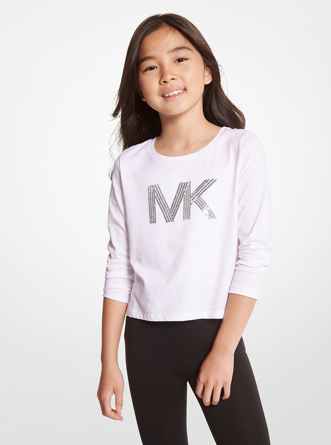 

Хлопковая футболка с логотипом и пайетками Michael Kors, белый