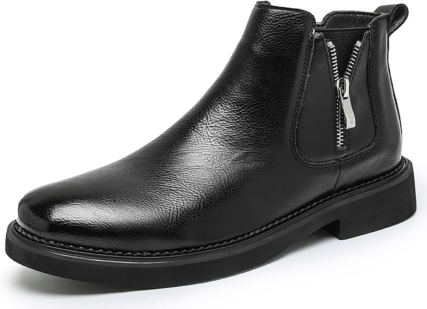 

Мужские повседневные ботинки Santimon Chelsea, модные кожаные чукка с двойной боковой молнией, черный