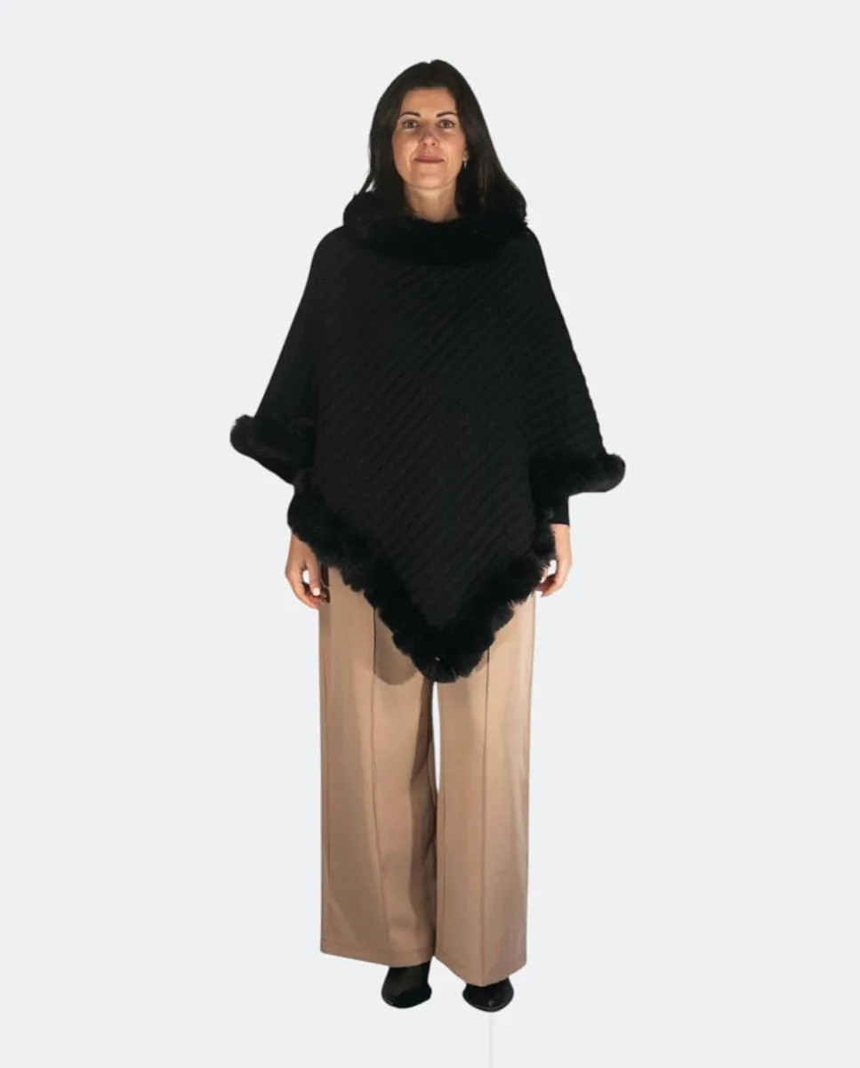 

Вязаное пончо с меховой отделкой Kbas, черный