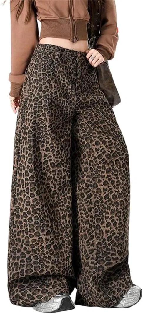 Джинсы леопардовый принт, Wide Leg Jeans, Height 157cm-162cm