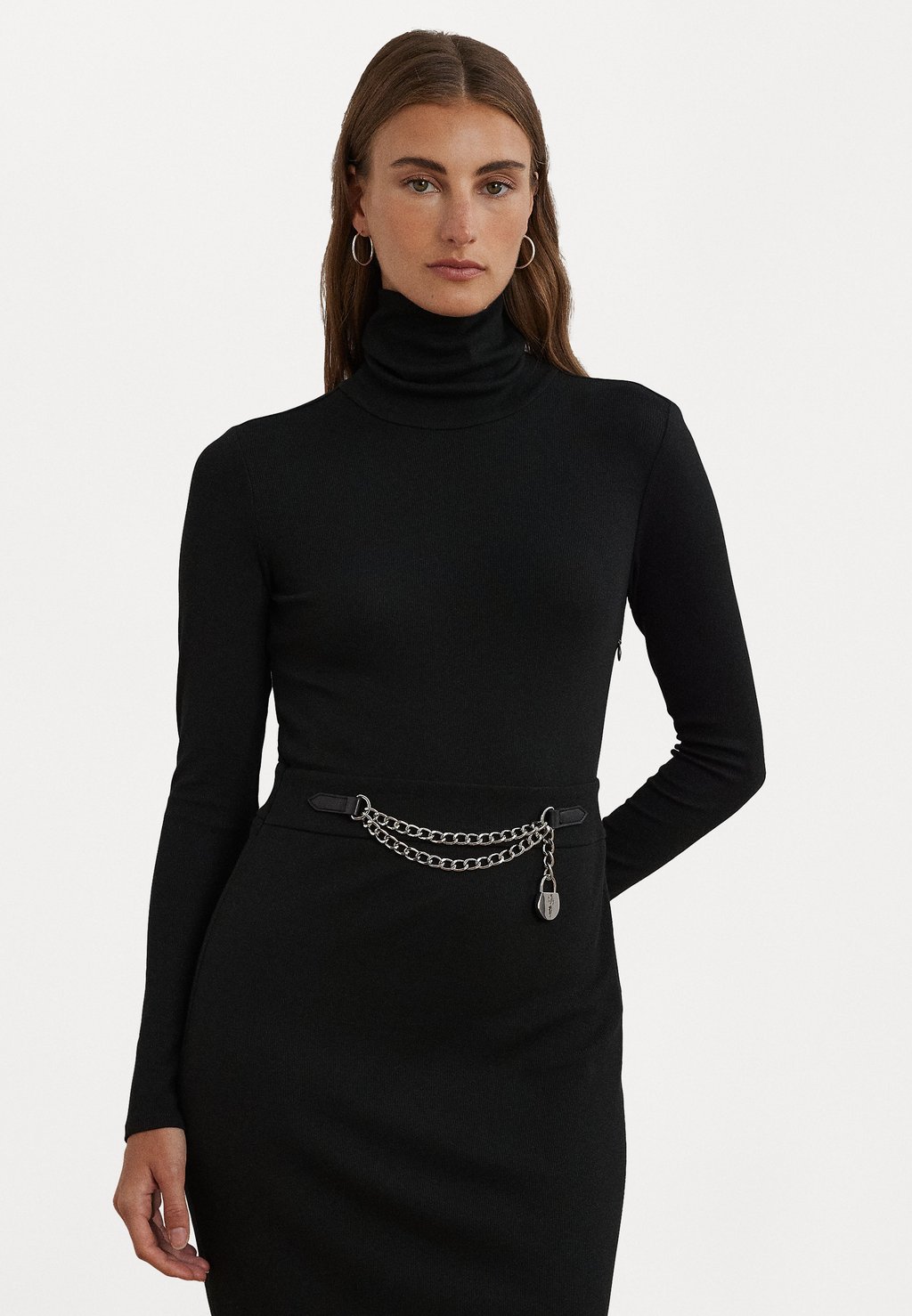 

Платье-джемпер CHAIN TRIM RIB KNIT TURTLENECK DRESS Lauren Ralph Lauren, черный