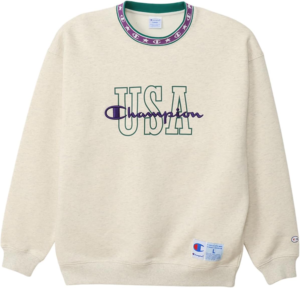 

Мужская хлопковая толстовка Champion с длинными рукавами, свободного кроя, круглым вырезом, вышитым логотипом и резиновым принтом, модель Action Style, C3-A018, овсяный