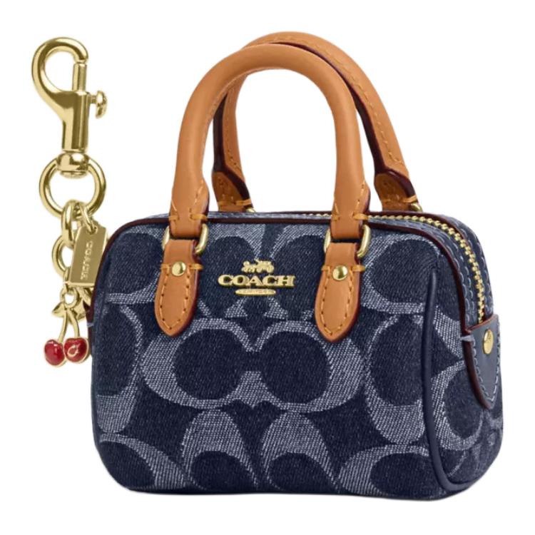 

COACH Рюкзак мини женский джинсовый с кожаными вставками натурального цвета