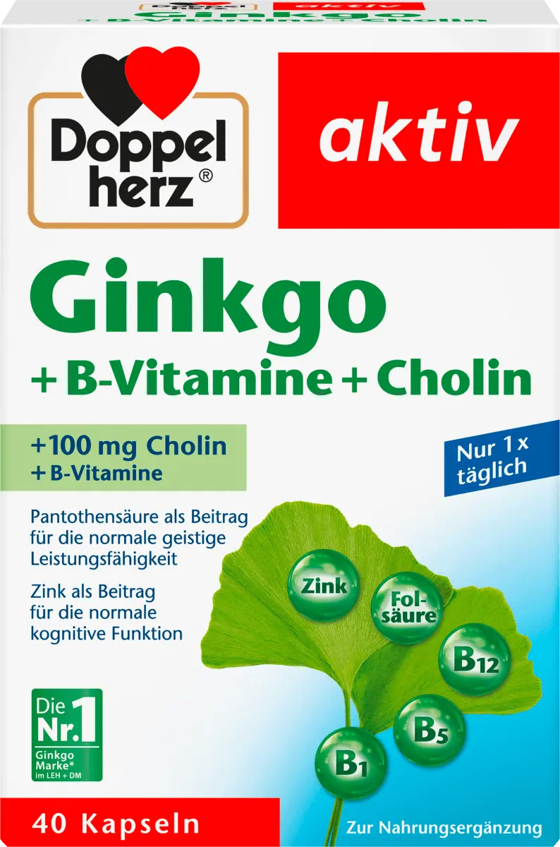 

Гинкго + витамины группы В + холин капсулы 40 штук по 22,4 г Doppelherz