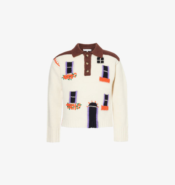

Свободный шерстяной джемпер-поло с вышивкой House Jw Anderson, цвет flax
