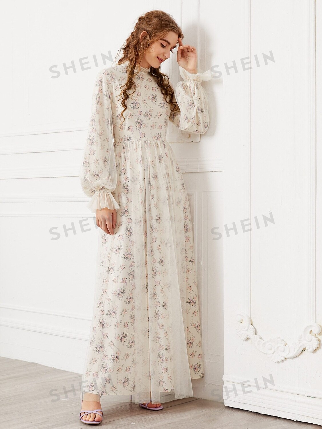 

Modely сетчатое платье маленький цветочный узор Shein, мультиколор