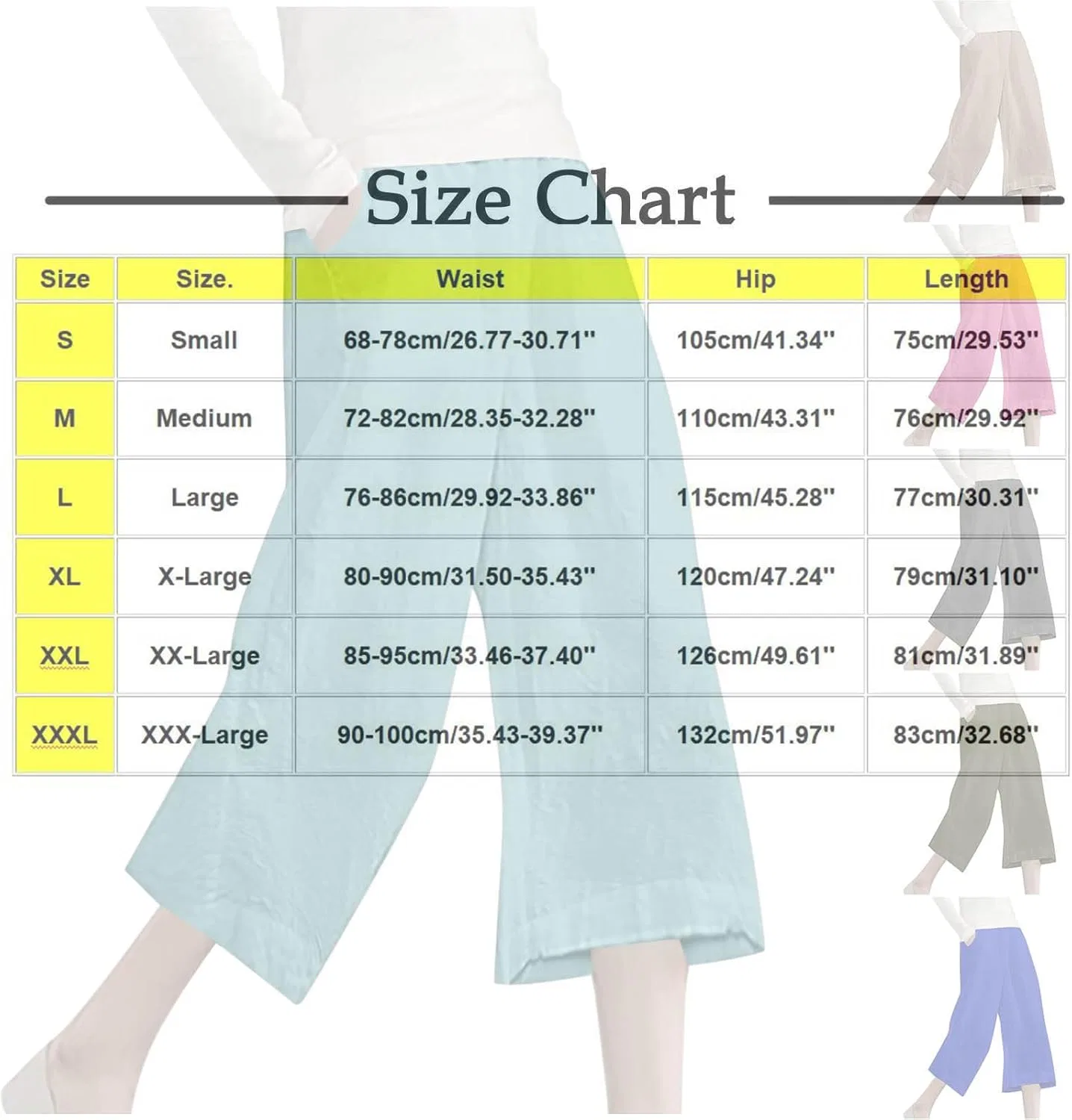 Льняные брюки Women 2026 Wide Leg Capri с карманами, летние, с эластичным поясом, модные укороченные Generic, светло-голубой — фото 4