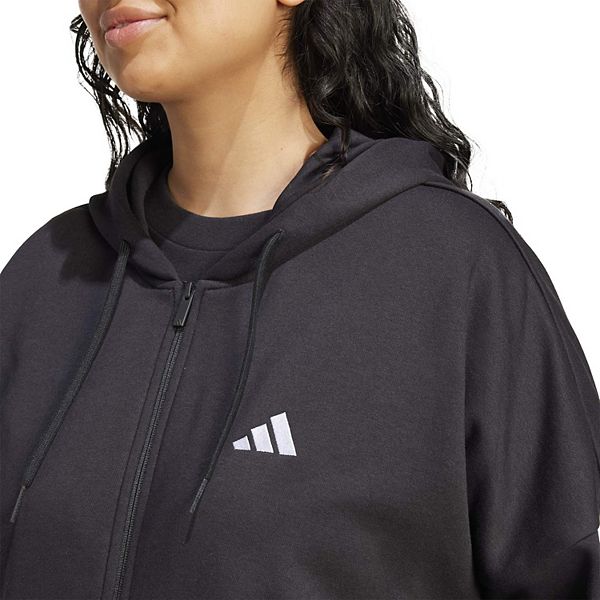 Толстовка с капюшоном на молнии Plus size essentials 3-stripes Adidas, Black — фото 4