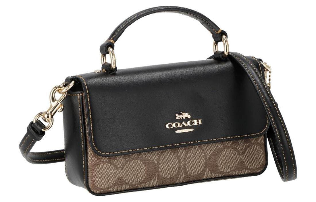

COACH Сумка Josie из плотного холста с гладкой кожей, через плечо, мини, женская, цвета хаки и черный