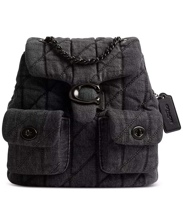 

Табби маленький стеганый рюкзак из денима COACH, черный