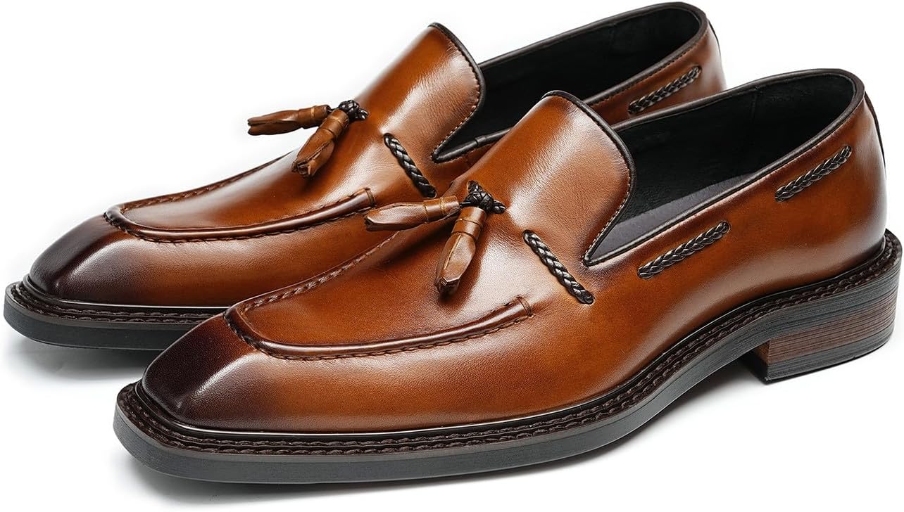 

Мужские лоферы с кисточками Santimon- слипоны из натуральной кожи, формальная и повседневная обувь для свадеб, удобные мокасины для выпускного, коричневый