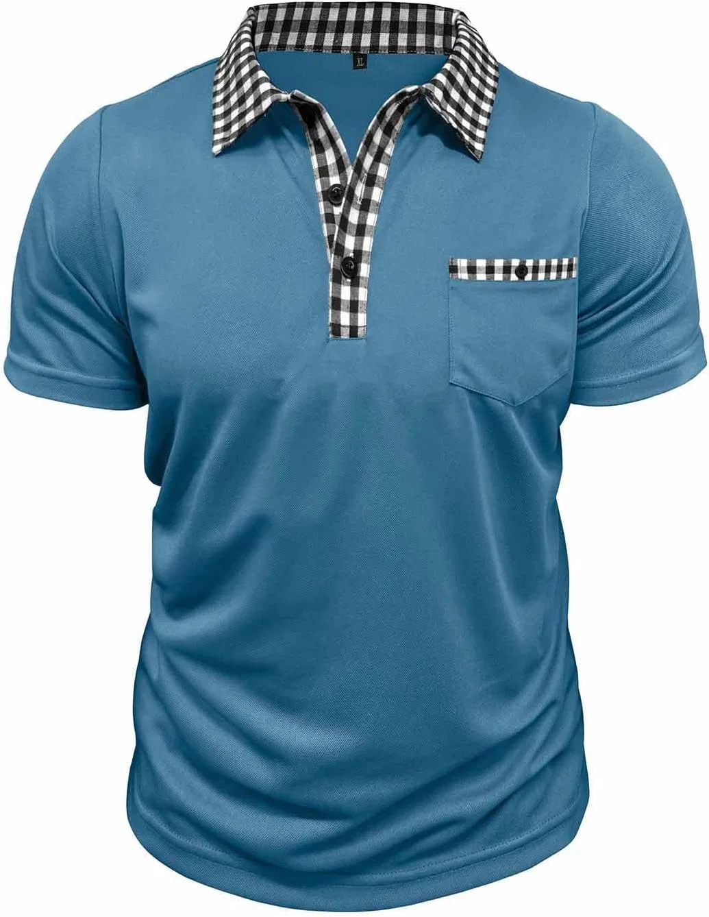 Мужское поло с коротким рукавом, в клетку, бренд Generic, Light Blue — фото 4