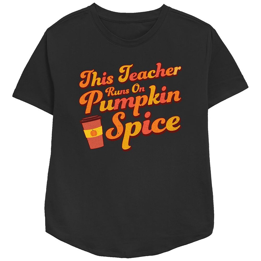 

Женская футболка свободного кроя с рисунком This Teacher Runs On Pumpkin Spice, черный