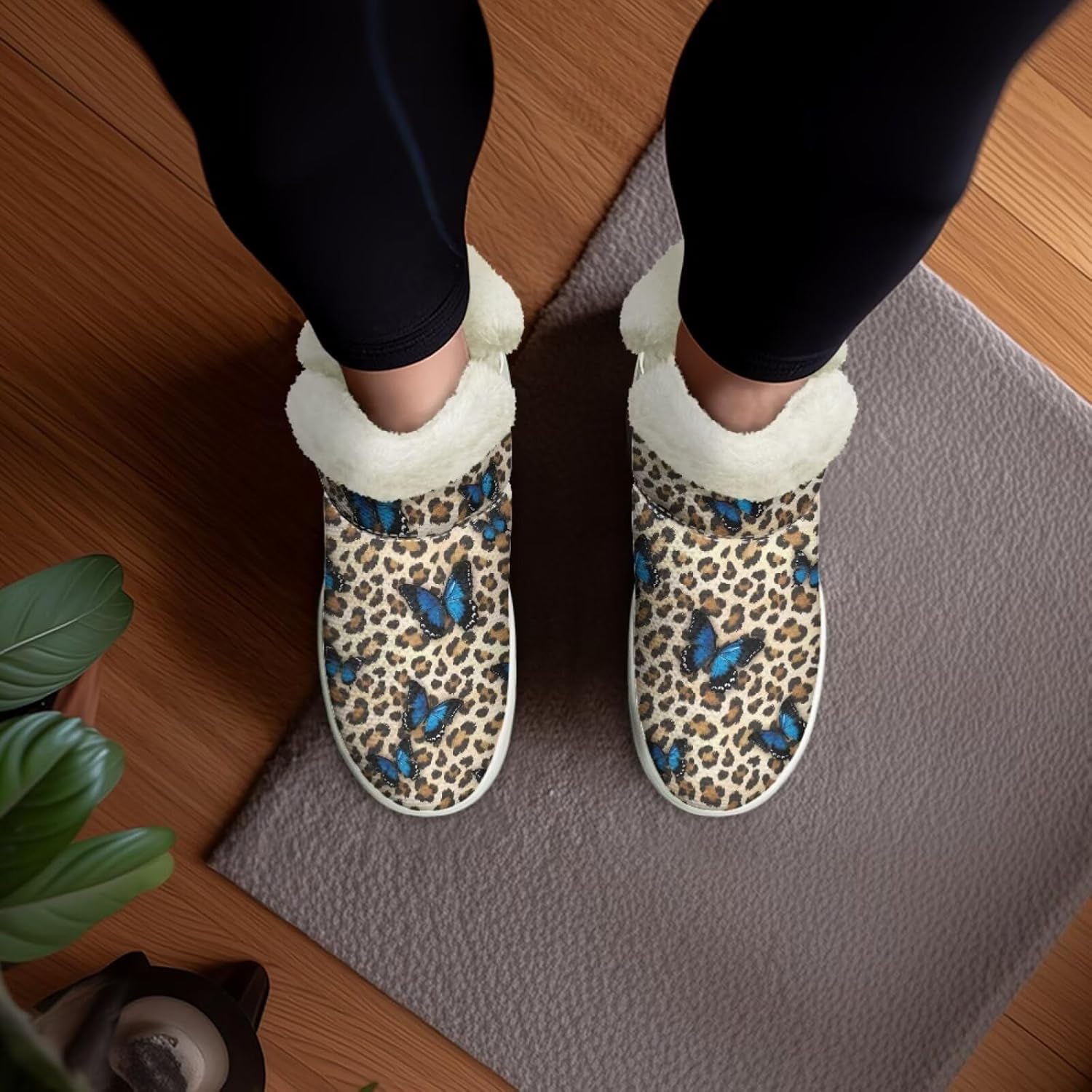 Ботинки Cugasmaru Slip-on для женщин и мужчин с противоскользящей подошвой, зимние меховые снежные сапоги с эластичной вставкой для женщин, для активного отдыха на улице, подарок, Butterfly Leopard Print — фото 2