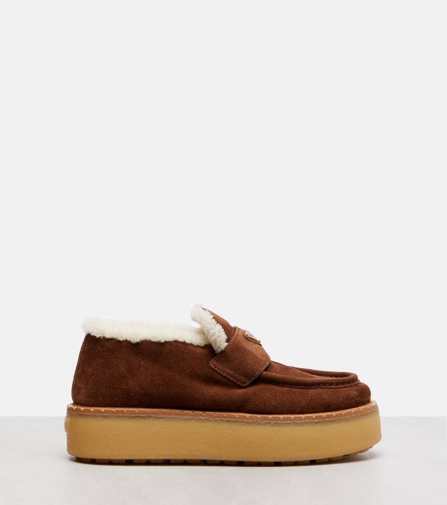 Замшевые лоферы с подкладкой из овчины Prada, Brown — фото 4