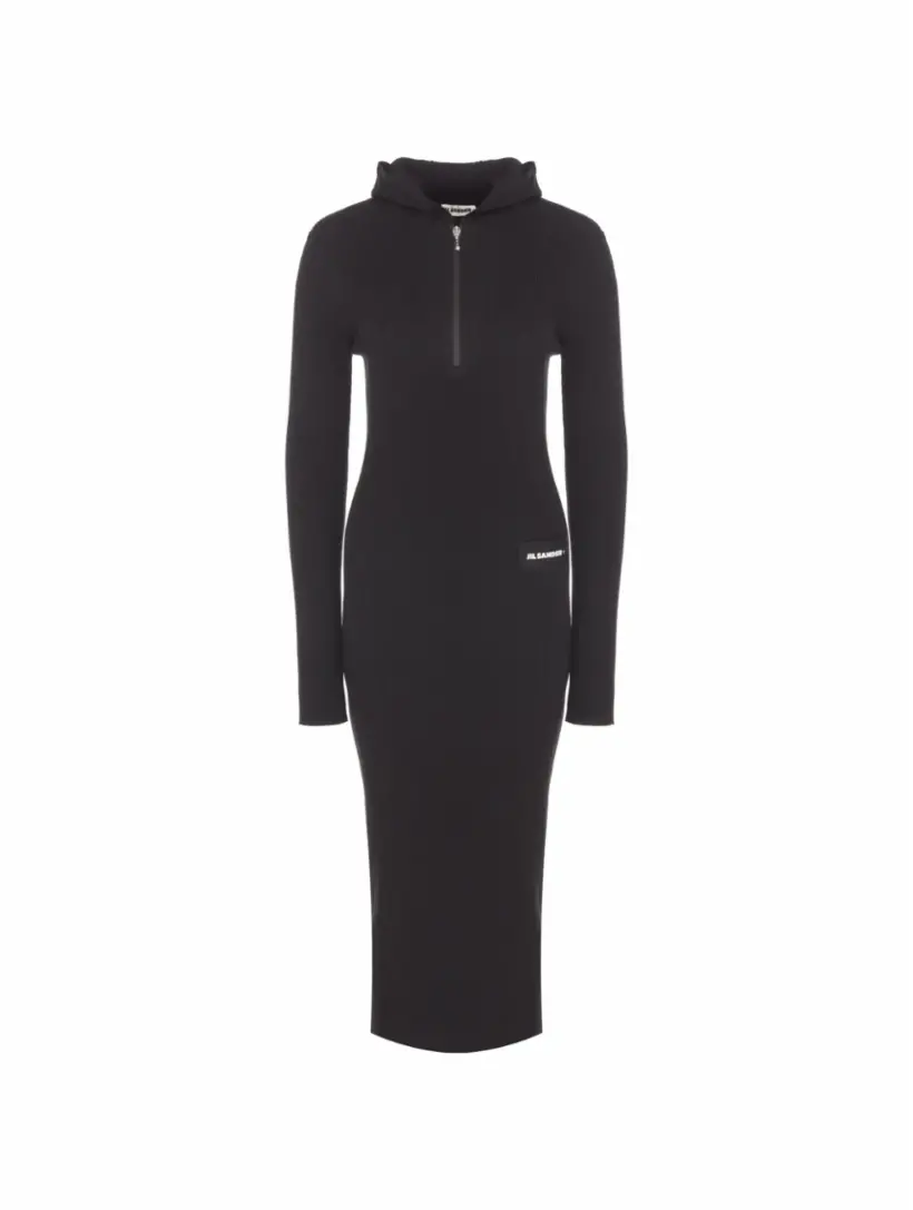 

Вязаное платье с капюшоном Jil Sander, черный