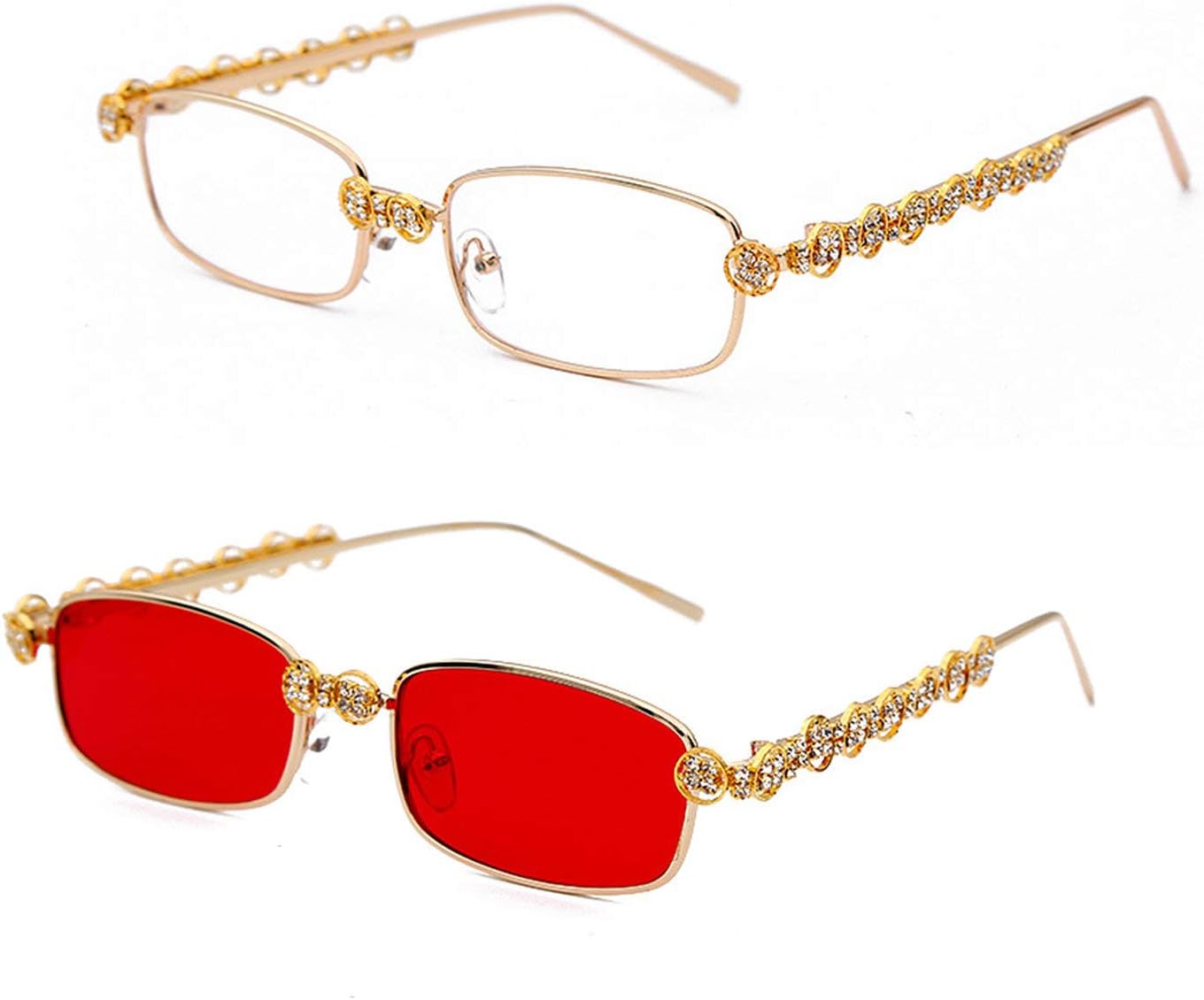 

Солнцезащитные очки Willochra прямоугольной формы со стразами, модные женские квадратные солнцезащитные очки с бриллиантовым блеском для вечеринки, хрустальные солнцезащитные очки, 2pack-gold Plian&red