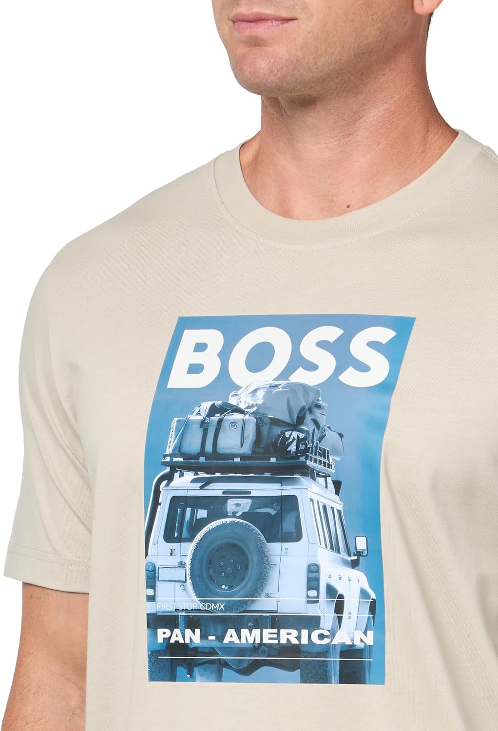 Мужская футболка с большим логотипом и изображением автомобиля BOSS, Dessert Beige — фото 3