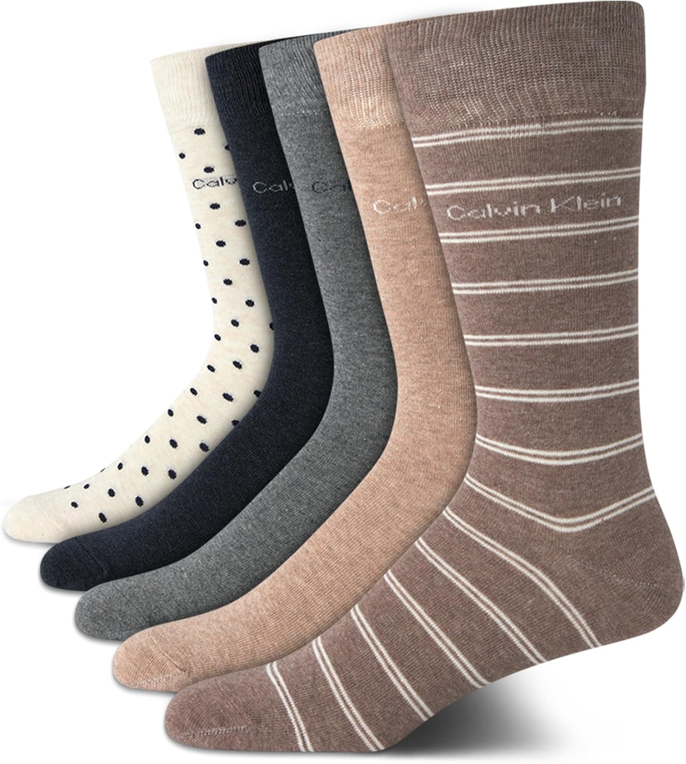 

Мужские носки Calvin Klein под повседневную одежду - 5 пар мягких хлопковых носков для мужчин - классический комфорт, манжеты, смешанный узор, Tan Stripe
