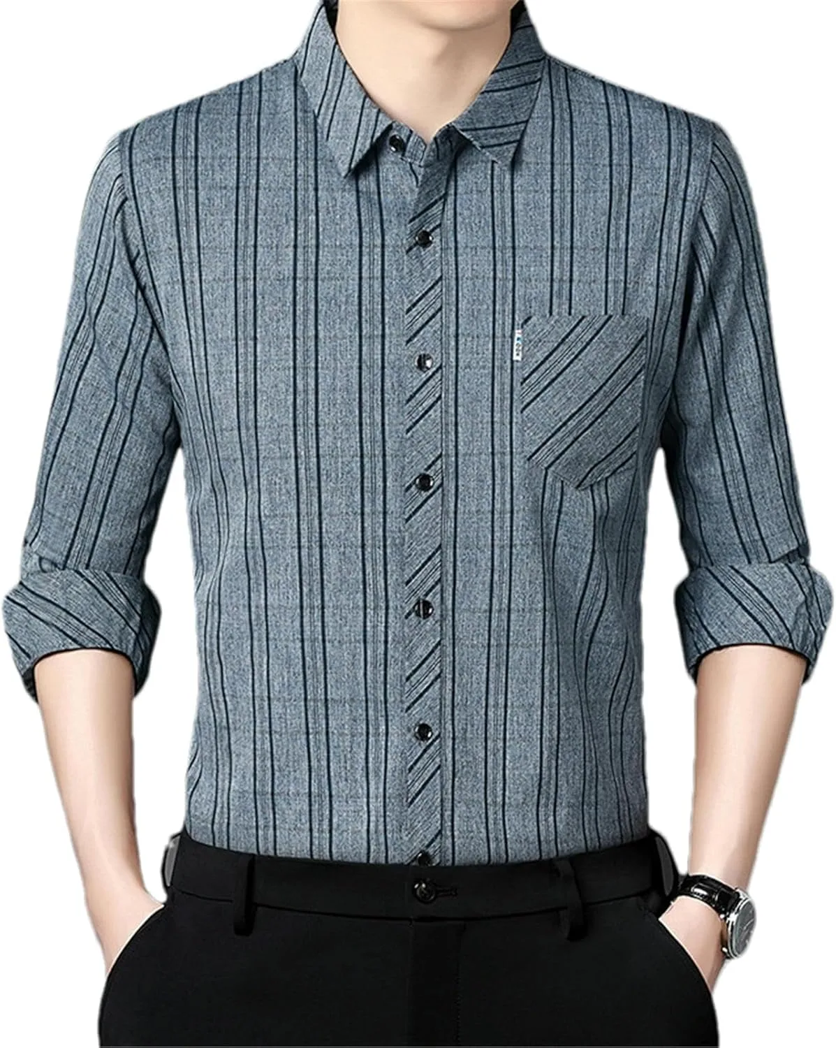 

Весенне-осенняя льняная рубашка с длинным рукавом и карманом GaoLeAve