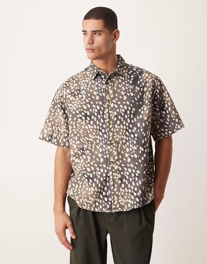 

Рубашка свободного кроя с анималистичным принтом коричневого цвета Asos Design