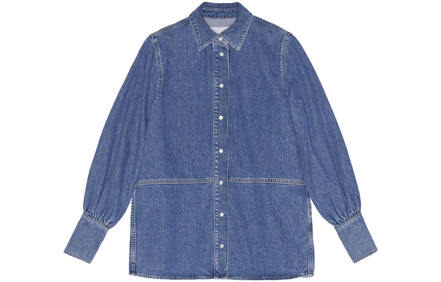 

Футуристическая джимсовая рубашка GANNI, темно-синий