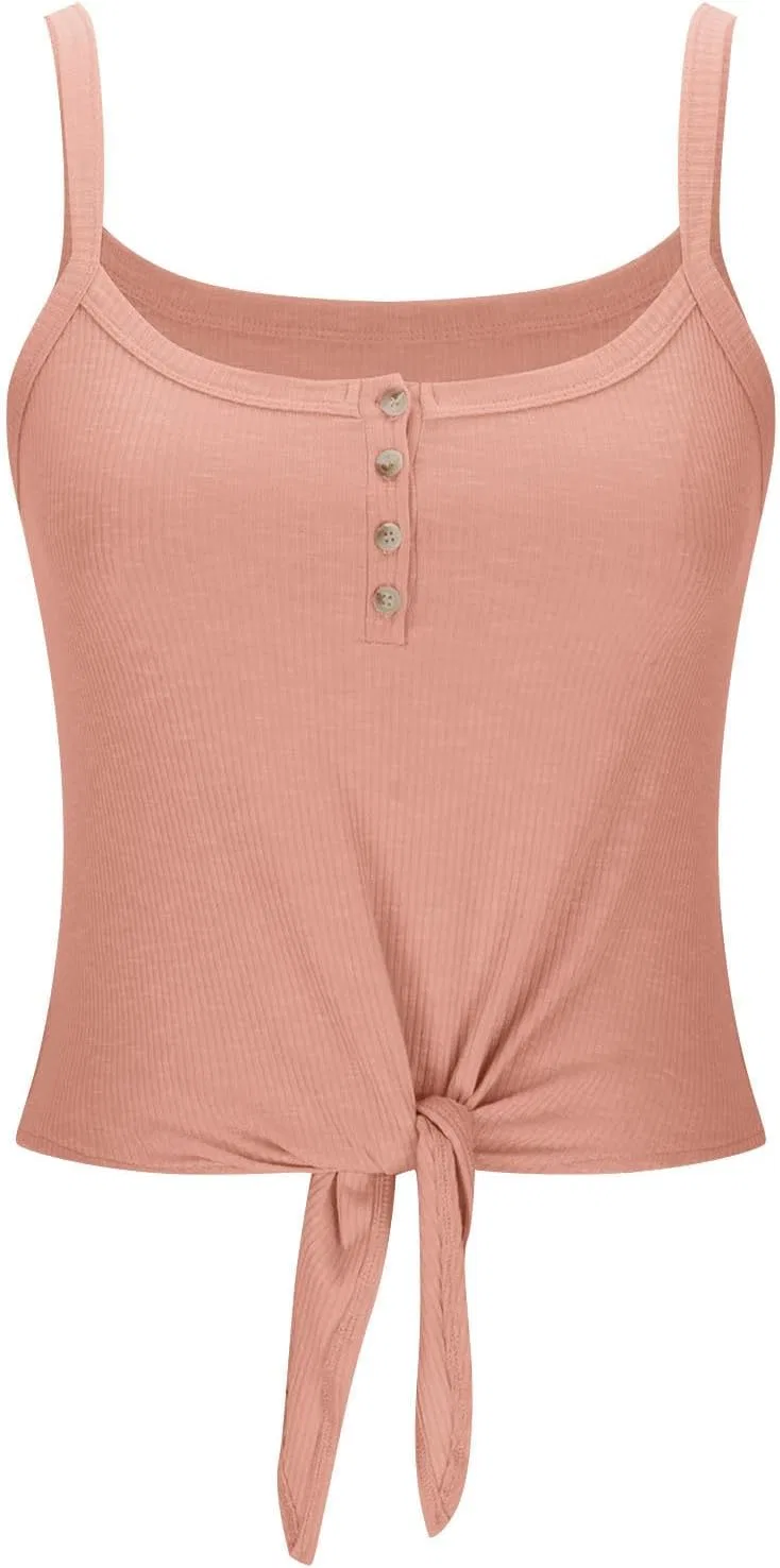 Generic Classic Round Neck Henley Shirts for Women Button Down Sleeveless Beach Holiday Tops 2025 Summer Fashion T-Shirts, красный — фото 3