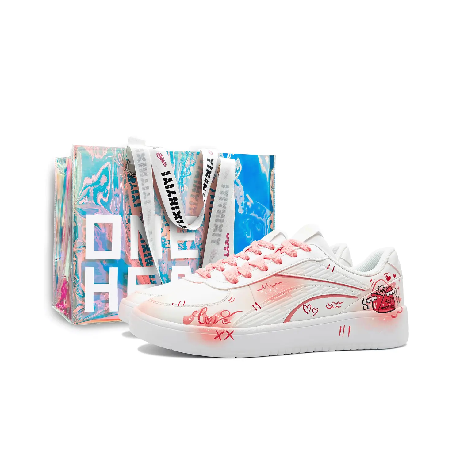 

LINING Антискользящие и износостойкие низкие кроссовки для скейтбординга мужские white pink