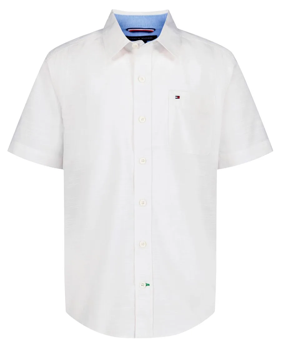 Детская тканая рубашка с коротким рукавом, размер 8-20 Tommy Hilfiger, fresh белый