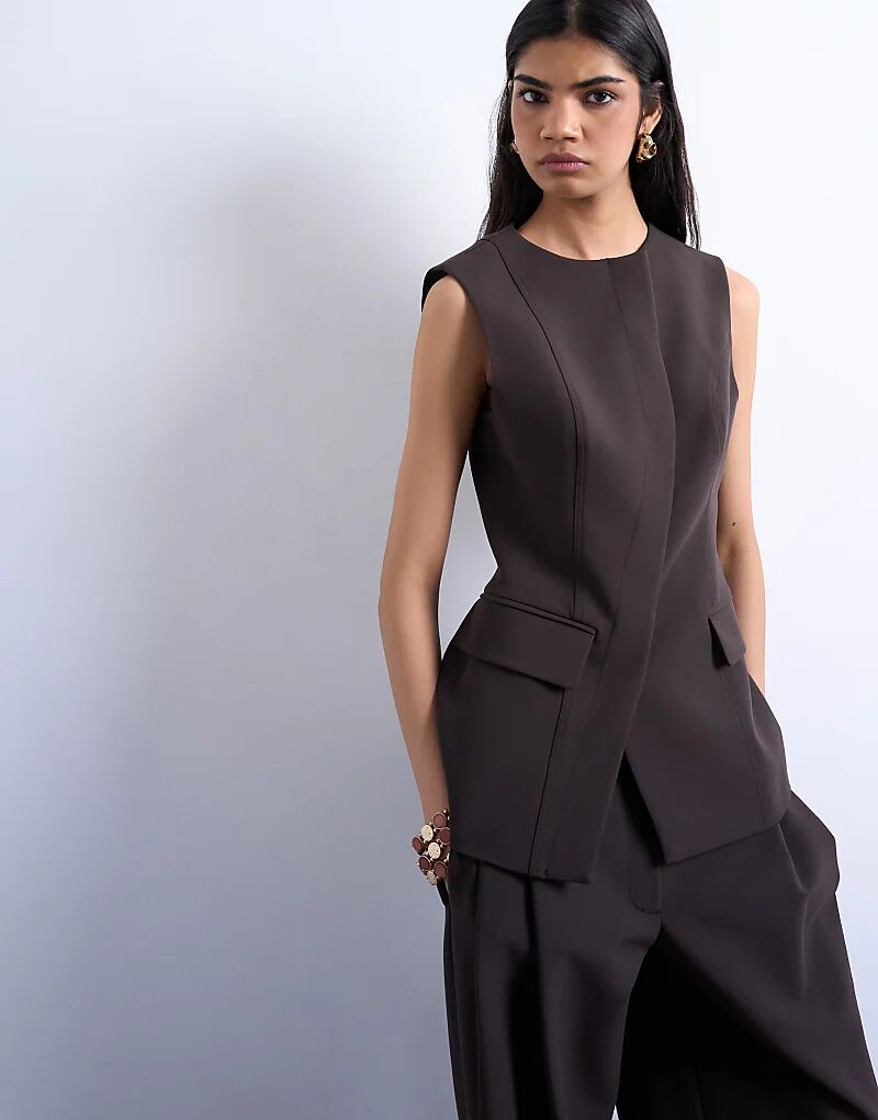 

Асимметричный жилет Topshop шоколадного цвета — часть комплекта