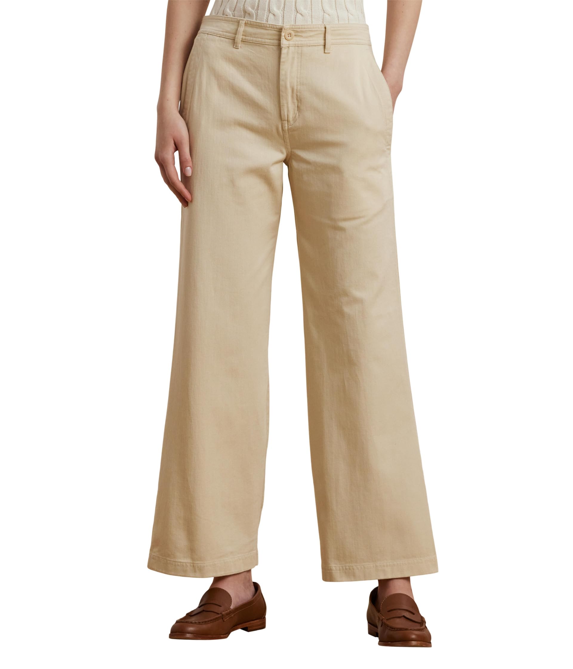 

Брюки Lauren Ralph Lauren Cotton Twill Wide Leg Pants, цвет Ivory Beige