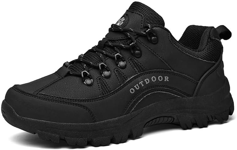 

Мужские треккинговые туфли водонепроницаемые кожаные, низкие кроссовки для прогулок по тропам, туристическая обувь для осени и зимы, противоскользящая рабочая и туристическая обувь Qacksv, черный