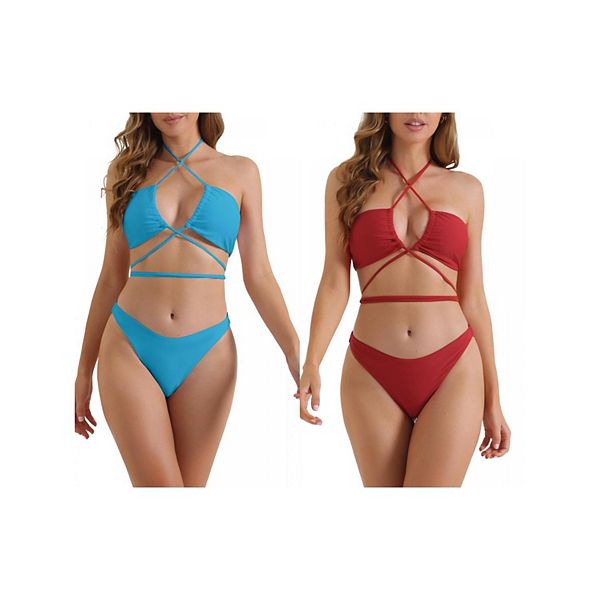 

2 комплекта женского бикини, 2 шт треугольные трусики с двойной шнуровкой Inspire Chic, Red Blue, Красный, 2 комплекта женского бикини, 2 шт треугольные трусики с двойной шнуровкой Inspire Chic, Red Blue