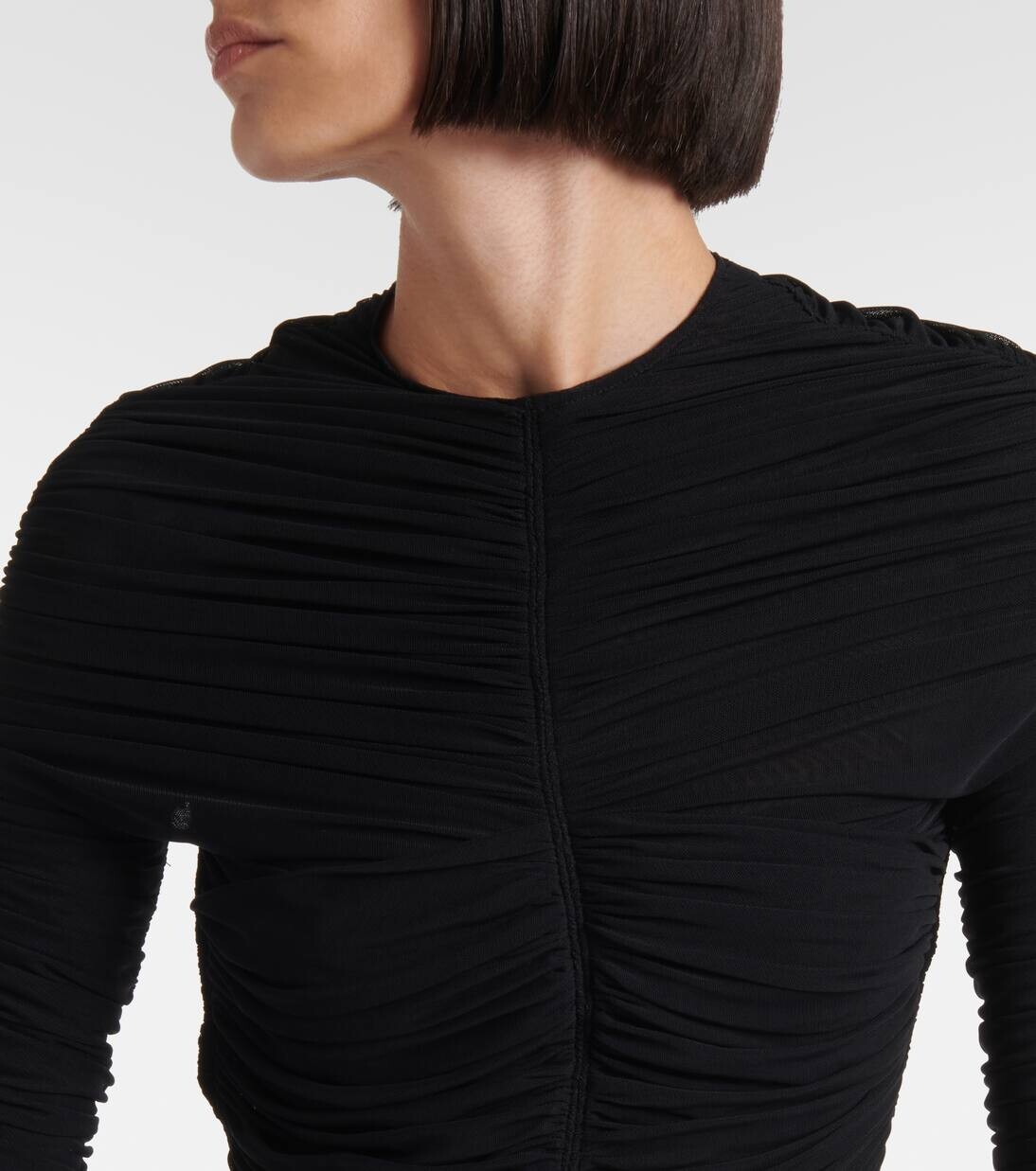 Платье из сетки с открытой спиной и сборками Mugler, черный — фото 4